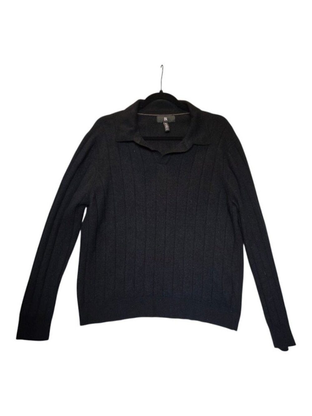 Banana Republic Men's Black Italian Merino Wool Polo Sweater XL Tall Long Sleeve